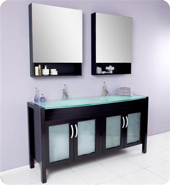 Fresca - Infinito - Double Sink Bathroom Vanity w/ Tempered Glass Countertop and Sink - FVN3307ES