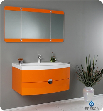 Fresca Energia Orange Modern Bathroom Vanity w/ Three Panel Folding Mirror