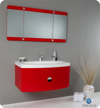 Fresca Energia Red Modern Bathroom Vanity w/ Three Panel Folding Mirror