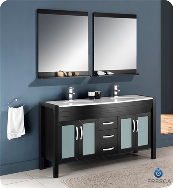 [DISCONTINUED]Fresca Infinito 60" Modern Double Sink Bathroom Vanity w/ Mirror - Espresso