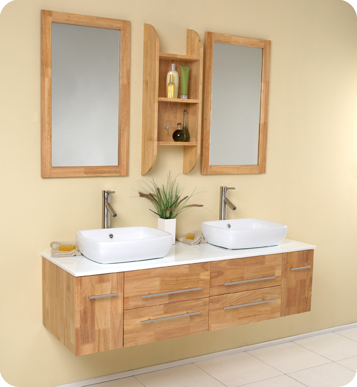 Natural wood vanity unit discount