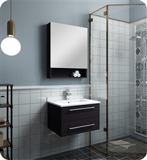 Fresca Lucera 24" Espresso Wall Hung Undermount Sink Modern Bathroom Vanity w/ Medicine Cabinet