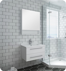 Fresca Lucera 24" White Wall Hung Undermount Sink Modern Bathroom Vanity w/ Medicine Cabinet