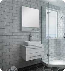 Fresca Lucera 24" White Wall Hung Vessel Sink Modern Bathroom Vanity w/ Medicine Cabinet