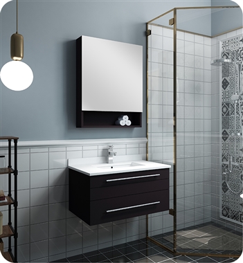 Fresca Lucera 30" Espresso Wall Hung Undermount Sink Modern Bathroom Vanity w/ Medicine Cabinet