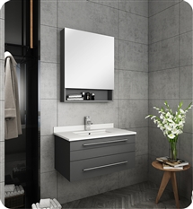 Fresca Lucera 30" Gray Wall Hung Undermount Sink Modern Bathroom Vanity w/ Medicine Cabinet