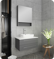 Fresca Lucera 30" Gray Wall Hung Vessel Sink Modern Bathroom Vanity w/ Medicine Cabinet