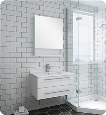 Fresca Lucera 30" White Wall Hung Undermount Sink Modern Bathroom Vanity w/ Medicine Cabinet