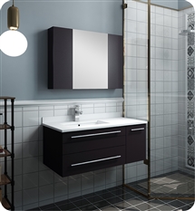 Fresca Lucera 36" Espresso Wall Hung Undermount Sink Modern Bathroom Vanity w/ Medicine Cabinet - Left Version
