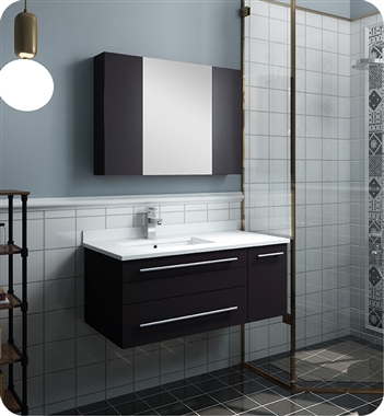 Fresca Lucera 36" Espresso Wall Hung Undermount Sink Modern Bathroom Vanity w/ Medicine Cabinet - Left Version