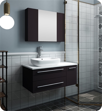 Fresca Lucera 36" Espresso Wall Hung Vessel Sink Modern Bathroom Vanity w/ Medicine Cabinet - Left Version
