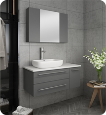 Fresca Lucera 36" Gray Wall Hung Vessel Sink Modern Bathroom Vanity w/ Medicine Cabinet - Left Version