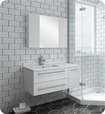 Fresca Lucera 36" White Wall Hung Undermount Sink Modern Bathroom Vanity w/ Medicine Cabinet - Left Version