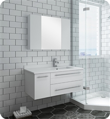 Fresca Lucera 36" White Wall Hung Undermount Sink Modern Bathroom Vanity w/ Medicine Cabinet - Right Version