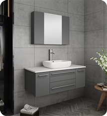 Fresca Lucera 42" Gray Wall Hung Vessel Sink Modern Bathroom Vanity w/ Medicine Cabinet