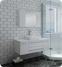 Fresca Lucera 42" White Wall Hung Vessel Sink Modern Bathroom Vanity w/ Medicine Cabinet
