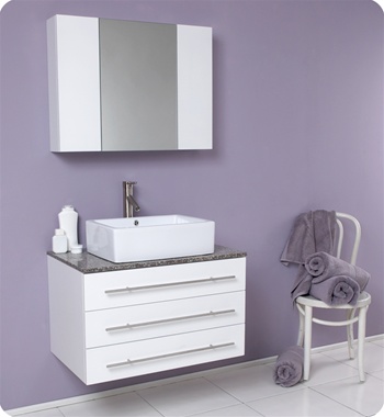 [DISCONTINUED]Fresca Modello White Modern Bathroom Vanity w/ Granite Countertop