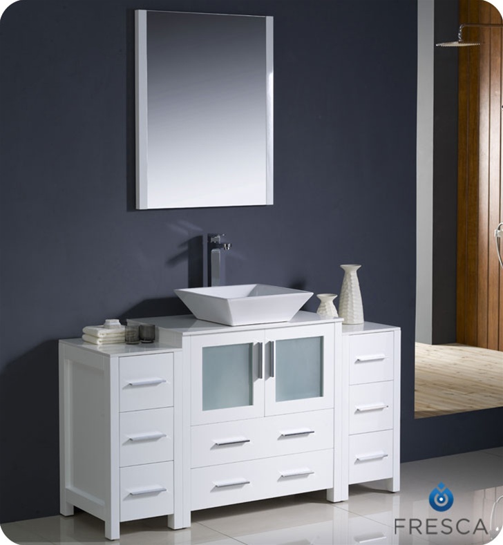 Bathroom Vanities Vanity Furniture Cabinets Rgm Fresca Torino 54 White Modern Bathroom Vanity W 2 Side Cabinets Vessel Sink