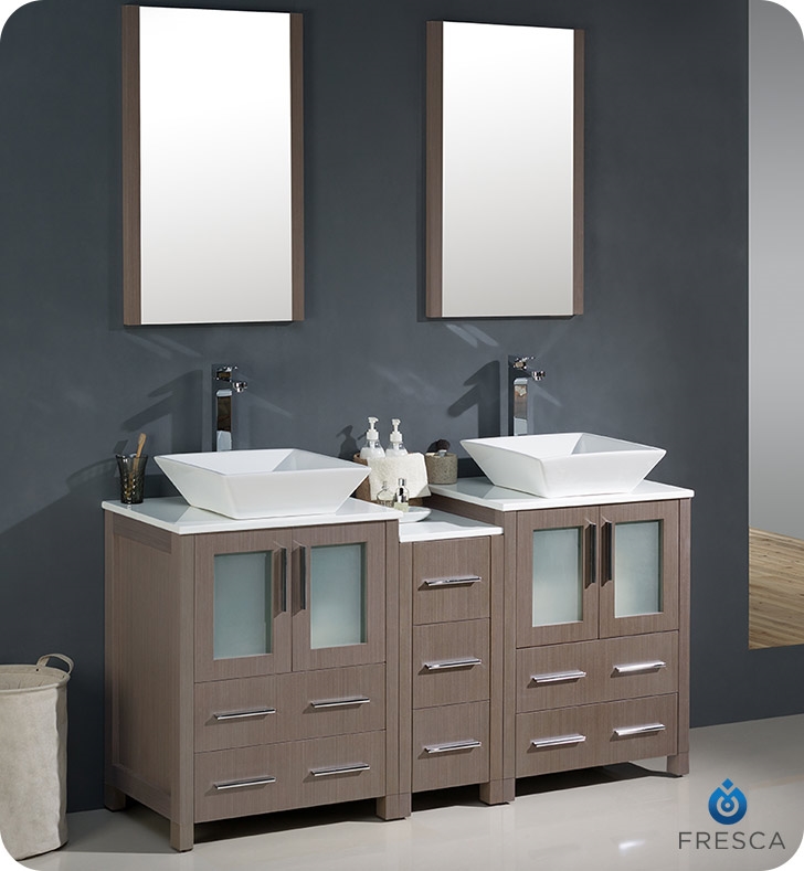 Bathroom Vanities Vanity Furniture Cabinets Rgm Fresca Torino 60 Gray Oak Modern Double Sink Bathroom Vanity With Side Cabinet And Vessel