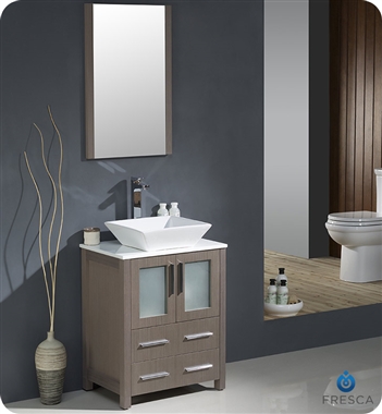 Fresca Torino 24" Gray Oak Bathroom Vanity with Vessel Sink