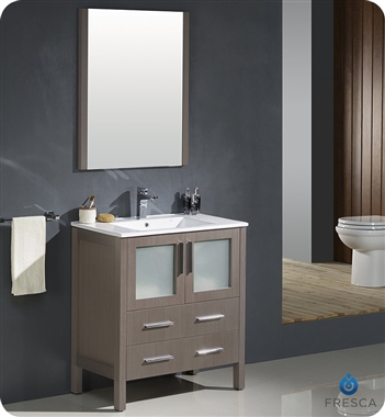 Fresca Torino 30" Gray Oak Modern Bathroom Vanity with Integrated Sink