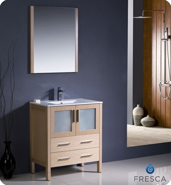 Fresca Torino 30" Light Oak Modern Bathroom Vanity w/ Integrated Sink