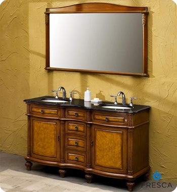 Fresca Constance Antique Double Sink Bathroom Vanity w/ Black Galaxy Countertop