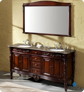 Fresca Laberge Antique Double Sink Bathroom Vanity w/ Baltic Brown Countertop