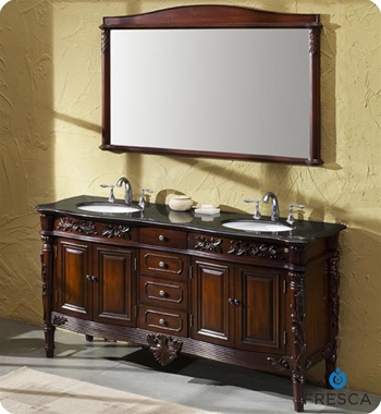 Fresca Laberge Antique Double Sink Bathroom Vanity w/ Black Galaxy Countertop