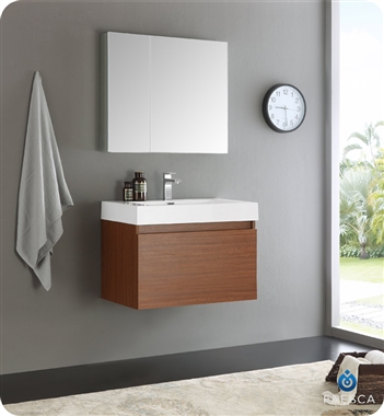 Fresca Mezzo 30" Teak Wall Hung Modern Bathroom Vanity with Medicine Cabinet