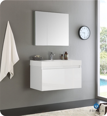 Fresca Mezzo 36" White Wall Hung Modern Bathroom Vanity with Medicine Cabinet
