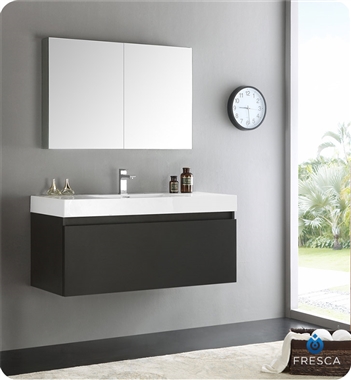 Fresca Mezzo 48" Black Wall Hung Modern Bathroom Vanity with Medicine Cabinet