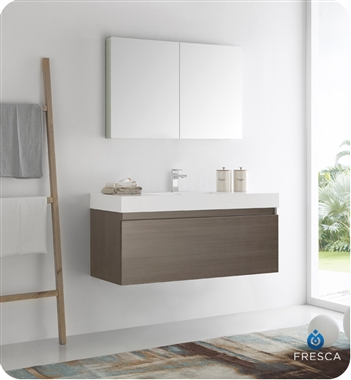 Fresca Mezzo 48" Gray Oak Wall Hung Modern Bathroom Vanity with Medicine Cabinet