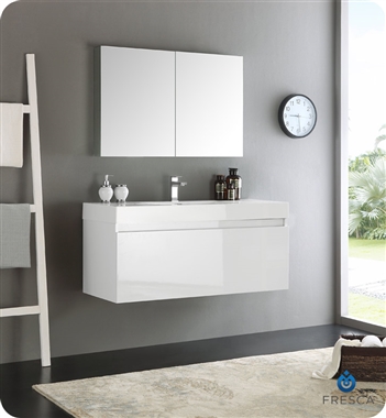 Fresca Mezzo 48" White Wall Hung Modern Bathroom Vanity with Medicine Cabinet