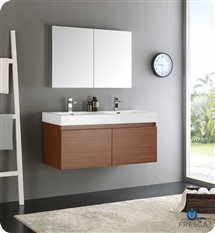 Fresca Mezzo 48" Teak Wall Hung Double Sink Modern Bathroom Vanity with Medicine Cabinet