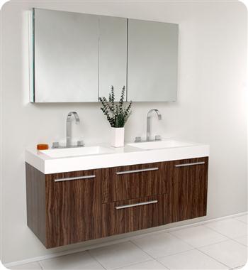 Fresca - Opulento - (Walnut) Double Sink Bathroom Vanity w/ Large Medicine Cabinet - FVN8013GW