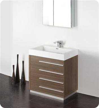 Fresca - Livello 30" - (Gray Oak) Bathroom Vanity w/ Modern Faucet and Medicine Cabinet - FVN8030GO