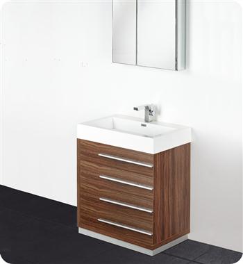 Fresca - Livello 30" - (Walnut) Bathroom Vanity w/ Modern Faucet and Medicine Cabinet - FVN8030GW