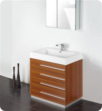 Fresca - Livello 30" - (Teak) Bathroom Vanity w/ Modern Faucet and Medicine Cabinet - FVN8030TK