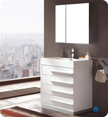 Fresca Livello 30" White Modern Bathroom Vanity w/ Medicine Cabinet