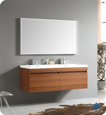 Fresca - Largo - (Teak) Double Sink Bathroom Vanity w/ Wavy Sink - FVN8040TK