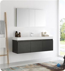 Fresca Mezzo 60" Black Wall Hung Single Sink Modern Bathroom Vanity with Medicine Cabinet