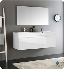 Fresca Mezzo 60" White Wall Hung Double Sink Modern Bathroom Vanity with Medicine Cabinet