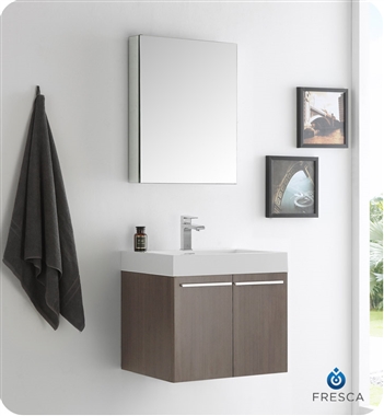 Fresca Alto 23" Gray Oak Wall Hung Modern Bathroom Vanity with Medicine Cabinet