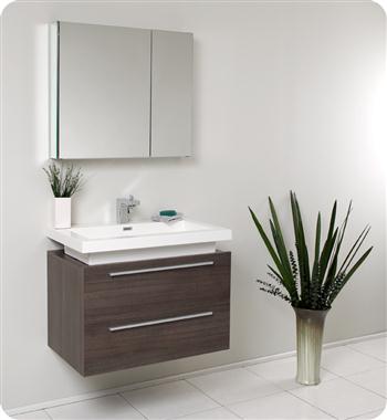 Fresca - Medio - (Gray Oak) Bathroom Vanity w/ Two Drawers and White Acrylic Countertop - FVN8080GO