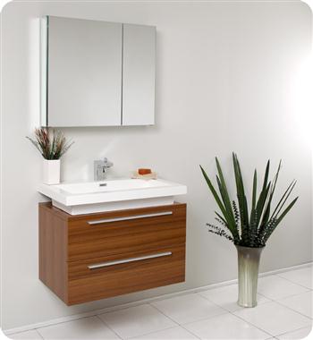 Fresca - Medio - (Teak) Bathroom Vanity w/ Two Drawers and White Acrylic Countertop - FVN8080TK