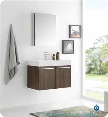 Fresca Vista 30" Walnut Wall Hung Modern Bathroom Vanity with Medicine Cabinet