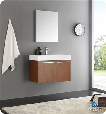 Fresca Vista 30" Teak Wall Hung Modern Bathroom Vanity with Medicine Cabinet
