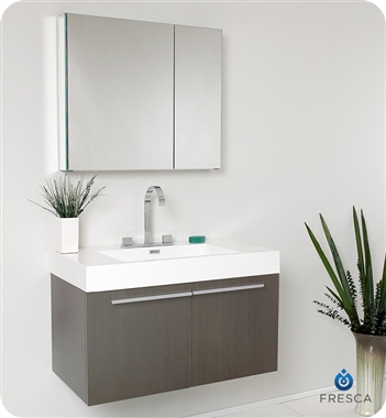 Fresca Vista 36" Gray Oak Modern Bathroom Vanity with Medicine Cabinet