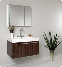 Fresca - Vista - (Walnut) Bathroom Vanity with White Acrylic Sink and Countertop - FVN8090GW